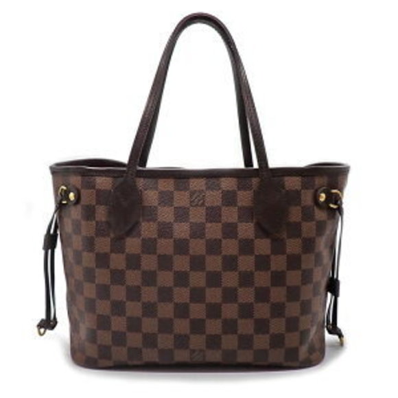 Louis Vuitton Neverfull Tote Bag Brown Damier Ebene Brown Leather - Picture 1 of 9